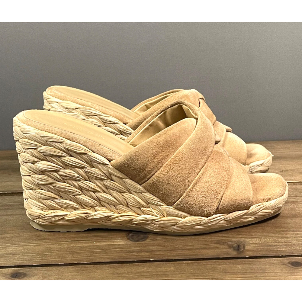 Vince Women's Gilian Espadrille Wedge Heel Sandals Size 5 Blonde Tan Suede